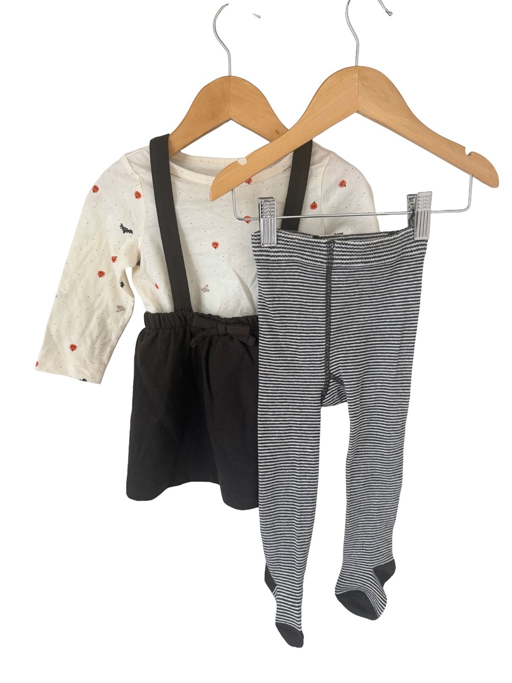Carter's Halloween Top with Grey Suspender Skirt and Striped Tights 12
